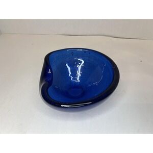 MURANO SOMMERSO BULLICANTE  Ashtray Bowl 5" Controlled Bubbles VTG Cobalt Blue